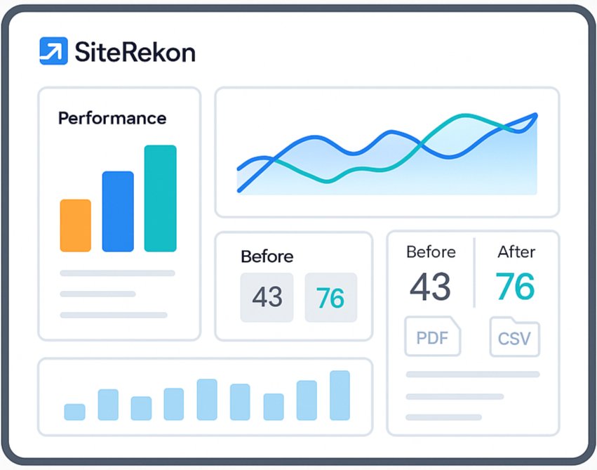 Smart reporting dashboard by SiteRekon showing visual performance analytics, charts, and before-and-after metrics.